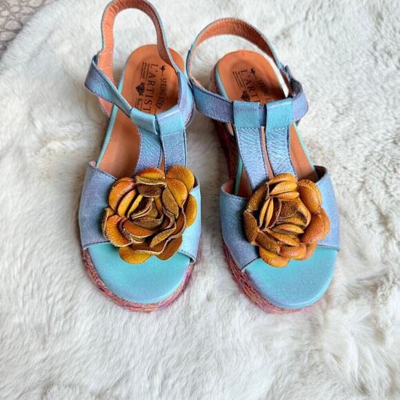 L'Artiste Spring Step‎ Sandals Wedges Tempest Blue Floral Festival Size 37 - Picture 3 of 8